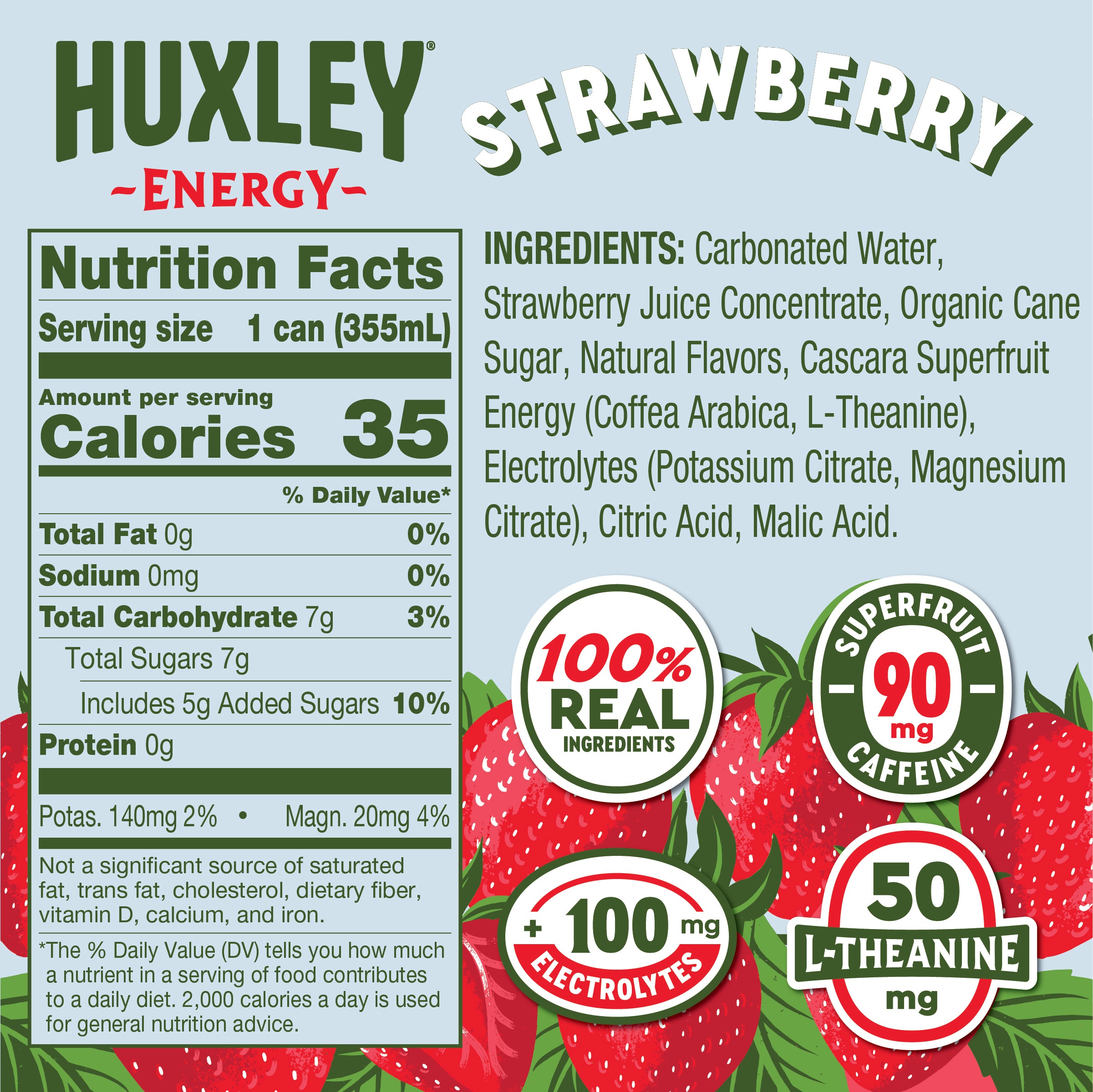 Huxley Strawberry Sequoia Energy Drink | Real Fruit, No Sucralose